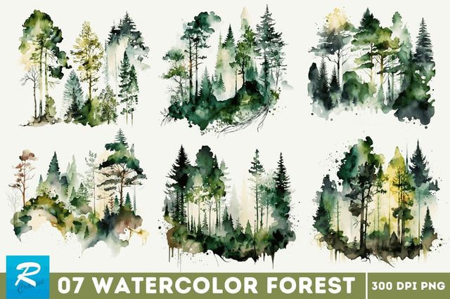 Watercolor Forest Clipart Bundle Sublimation Regulrcrative 