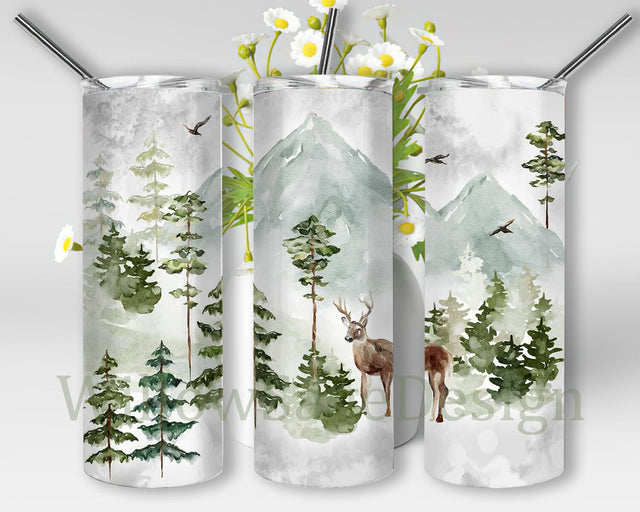 Watercolor Forest Tumbler Png, Watercolor Nature Scene 20oz Skinny Tumbler, Watercolor Tumbler With Lid And Straw, Digital Download Sublimation WillowSageDesign 