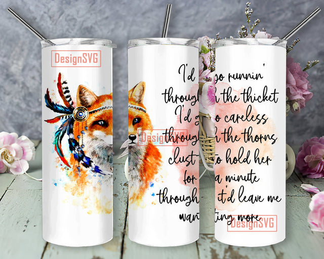 Watercolor Fox 20oz Skinny Tumbler Wrap Sublimation Design, Fox Tumbler PNG Sublimation DesignSVG 