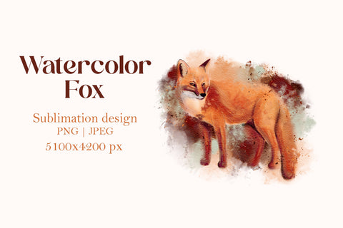 Watercolor fox painting, animal print art, sublimation png Sublimation LuckyTurtleArt 