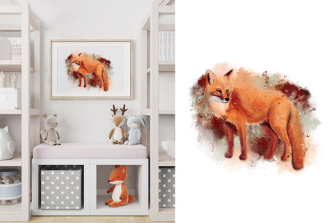 Watercolor fox painting, animal print art, sublimation png Sublimation LuckyTurtleArt 