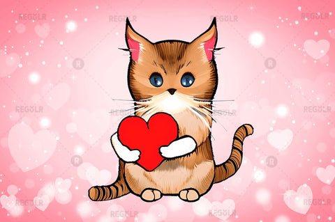 Watercolor Funny Cat Valentine Clipart Bundle Sublimation Regulrcrative 