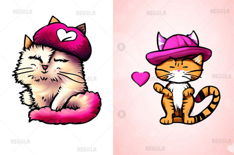 Watercolor Funny Cat Valentine Clipart Bundle Sublimation Regulrcrative 