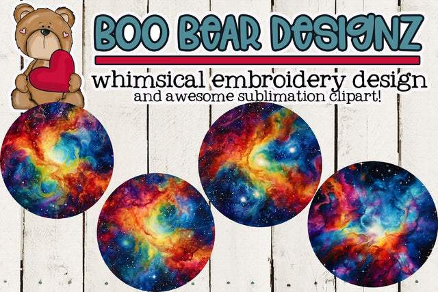 Watercolor Galaxy Circle Clipart Sublimation Boo Bear Designz 