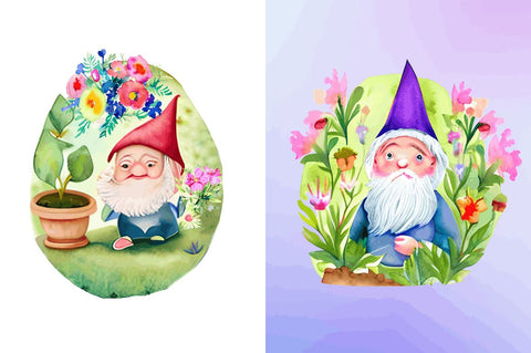 Watercolor Garden Gnome Clipart Bundle SVG Regulrcrative 