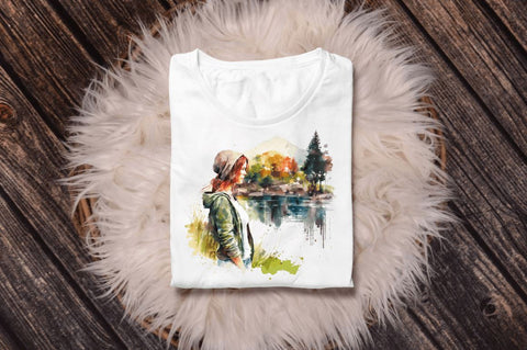 Watercolor Girl by the River Clipart Bundle Sublimation Regulrcrative 