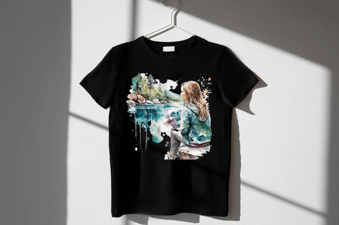 Watercolor Girl by the River Clipart Bundle Sublimation Regulrcrative 