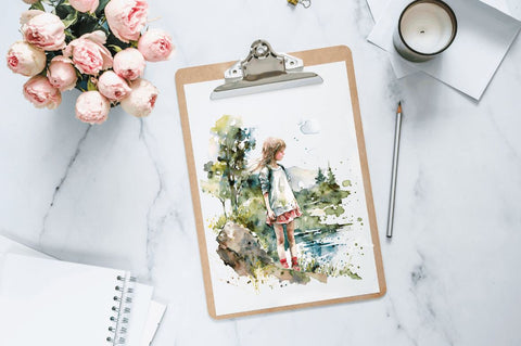 Watercolor Girl by the River Clipart Bundle Sublimation Regulrcrative 