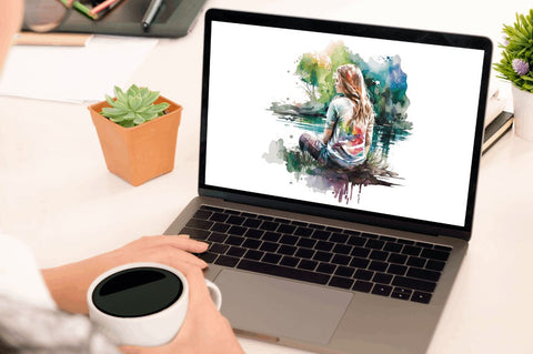 Watercolor Girl by the River Clipart Bundle Sublimation Regulrcrative 