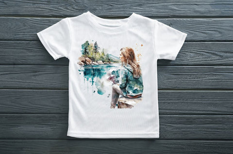 Watercolor Girl by the River Clipart Bundle Sublimation Regulrcrative 