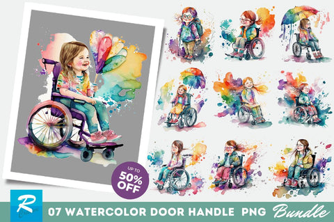 Watercolor Girl with Disability Clipart Bundle Sublimation Regulrcrative 