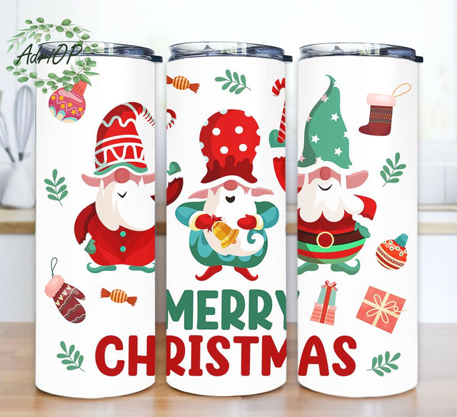 Watercolor Gnome 20oz Tumbler Sublimation Design, Instant Digital Download, Straight & Tapered Tumbler Wrap, Christmas Watercolor Gnome PNG Sublimation AdriOP 