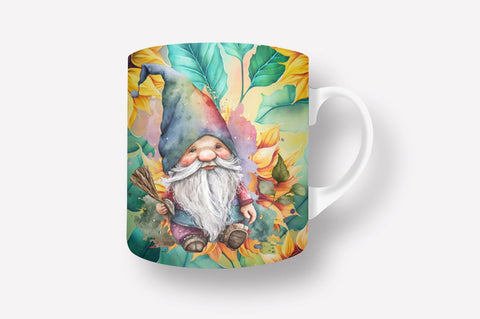 Watercolor Gnome Sunflowers 11, 12 & 15 Oz Mug Sublimation Sublimation Regulrcrative 