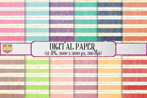 Watercolor Gold Glitter Digital Paper Backgrounds Pack Digital Pattern SineDigitalDesign 