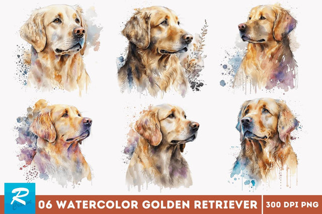 Watercolor Golden Retriever Clipart Bundle Sublimation Regulrcrative 