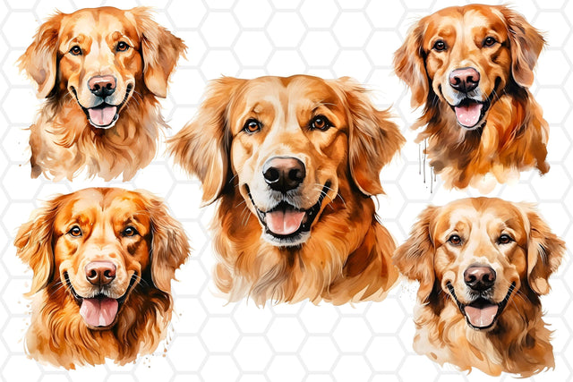 Watercolor Golden Retriever Clipart PNG Sublimation DreanArtDesign 