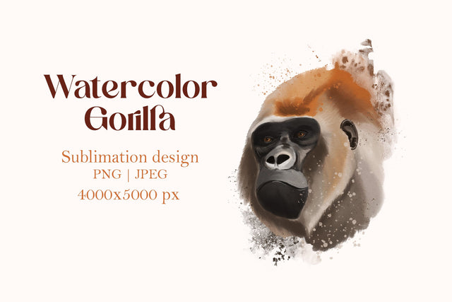Watercolor gorilla painting, animal print art, sublimation Sublimation LuckyTurtleArt 