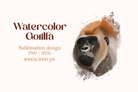 Watercolor gorilla painting, animal print art, sublimation Sublimation LuckyTurtleArt 