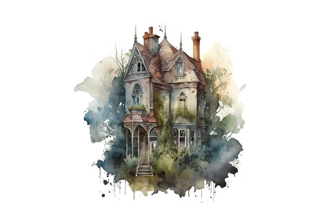 Watercolor Gothic House Clipart Bundle Sublimation Regulrcrative 