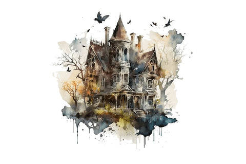 Watercolor Gothic House Clipart Bundle Sublimation Regulrcrative 
