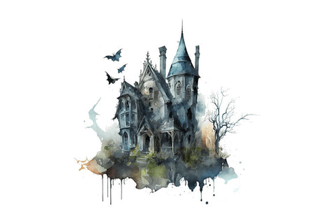 Watercolor Gothic House Clipart Bundle Sublimation Regulrcrative 
