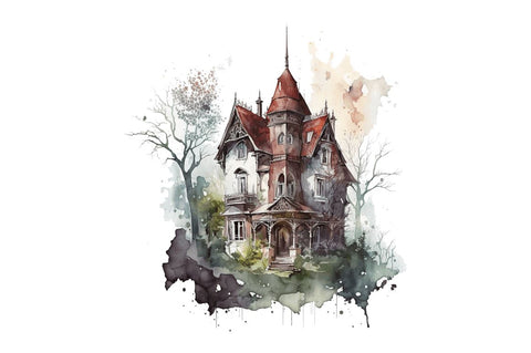 Watercolor Gothic House Clipart Bundle Sublimation Regulrcrative 