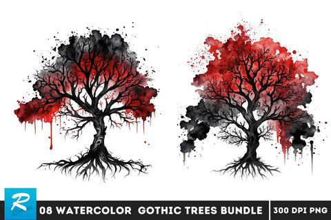 Watercolor Gothic Trees Clipart Bundle Sublimation Regulrcrative 