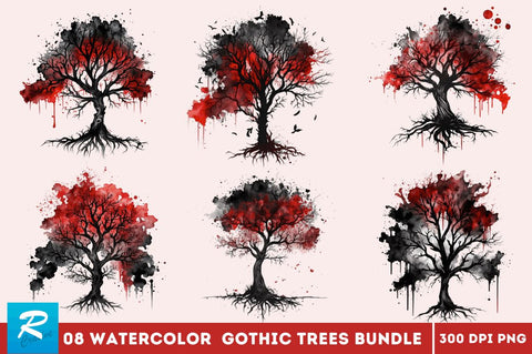 Watercolor Gothic Trees Clipart Bundle Sublimation Regulrcrative 
