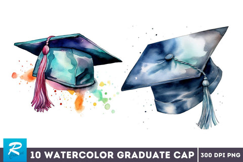 Watercolor Graduate Flower Clipart Bundle Sublimation Regulrcrative 