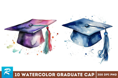 Watercolor Graduate Flower Clipart Bundle Sublimation Regulrcrative 