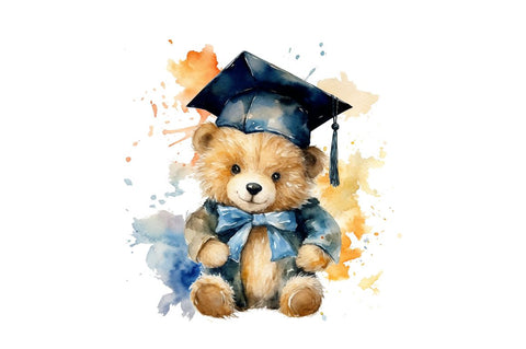 Watercolor Graduate Teddy Bear Clipart Bundle Sublimation Regulrcrative 