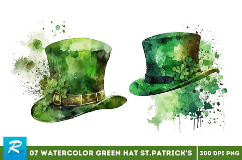 Watercolor Green Hat St.Patrick's Day Clipart Bundle Sublimation Regulrcrative 