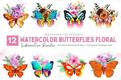 Watercolor Groovy Butterflies Floral Sublimation Bundle Sublimation Regulrcrative 