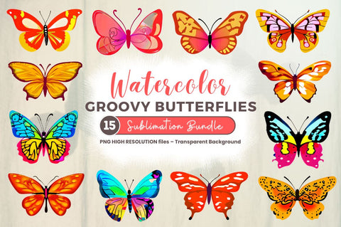 Watercolor Groovy Butterflies Sublimation Bundle Sublimation Regulrcrative 