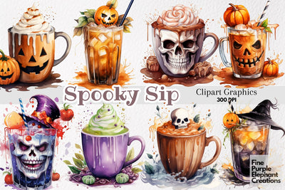 Watercolor Halloween Coffee Drinks Sublimation Fine Purple Elephant Creations 