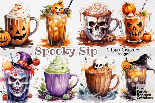 Watercolor Halloween Coffee Drinks Sublimation Fine Purple Elephant Creations 