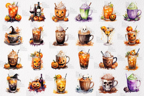Watercolor Halloween Coffee Drinks Sublimation Fine Purple Elephant Creations 