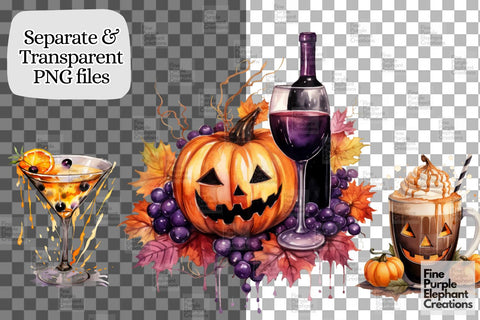 Watercolor Halloween Coffee Drinks Sublimation Fine Purple Elephant Creations 