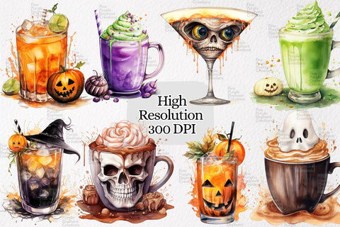 Watercolor Halloween Coffee Drinks Sublimation Fine Purple Elephant Creations 