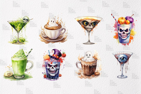 Watercolor Halloween Coffee Drinks Sublimation Fine Purple Elephant Creations 