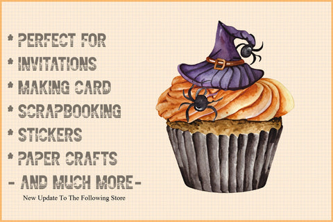 Watercolor Halloween Cupcake and Clipart Sublimation Creativeart88 