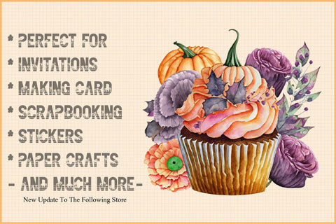 Watercolor Halloween Cupcake and Clipart Sublimation Creativeart88 