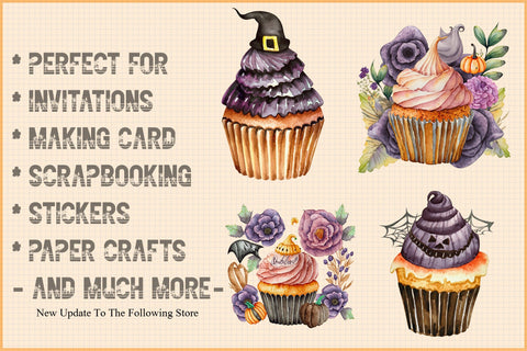 Watercolor Halloween Cupcake and Clipart Sublimation Creativeart88 