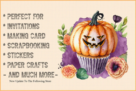 Watercolor Halloween Cupcake and Clipart Sublimation Creativeart88 