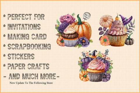 Watercolor Halloween Cupcake and Clipart Sublimation Creativeart88 