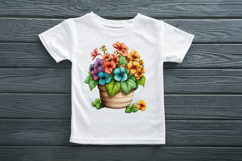 Watercolor Hand Draw Flowers Pot Clipart Sublimation Regulrcrative 