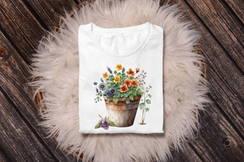 Watercolor Hand Draw Flowers Pot Clipart Sublimation Regulrcrative 