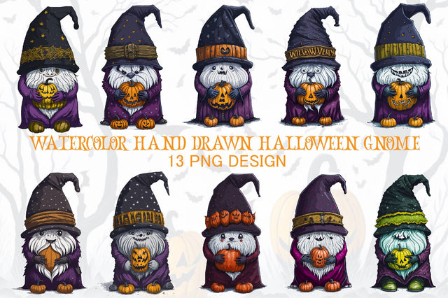 Watercolor Hand Drawn Halloween Gnome Sublimation Creativeart88 