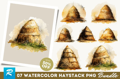 Watercolor Haystack Clipart Bundle Sublimation Regulrcrative 