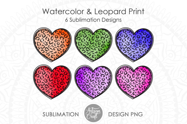 Watercolor hearts, leopard print heart, sublimation designs SVG Artisan Craft SVG 